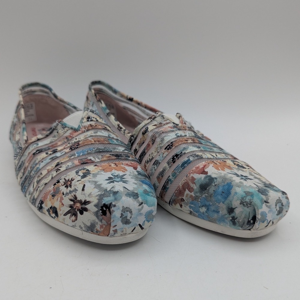 Skechers Bobs Womens Floral Mesh Slip On Flats Memory Foam Multi Color 9.5
